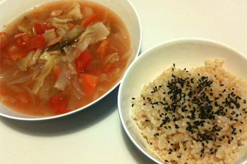 【ダイエット7日目】昼：脂肪燃焼スープ＋玄米